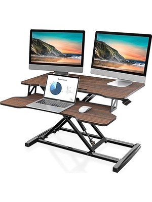 Fitueyes Yükseklik Ayarlı 80 cm Çalışma Masası Dönüştürücü, Laptop ve Çift Monitörler Için