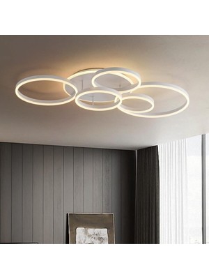 Home London Breeze 108W Kısılabilir 6 Halkalı LED Tavan Lambası Avize, 116 Cm, Beyaz