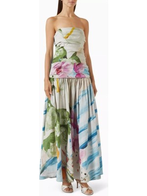 Acler Nershall Desenli Maxi Elbise, Drapeli