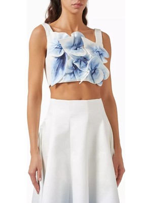 Acler Cragiburne Floral Appliqué Bluz, Ivory, Midnight