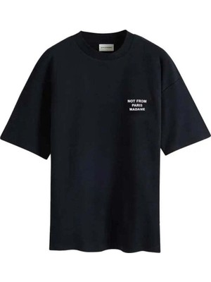 American Rag Cie 100% Pamuk Siyah T-Shirt: Not From Paris Madame Sloganlı Üst (240 Gsm)