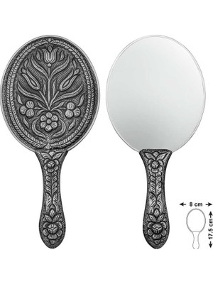 Blackcraft Premium Gümüş El Aynası - Lale Motifli El Işçiliği Lüks Tasarım