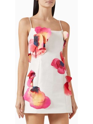 Acler Miltonrise Mini Elbise - Beyaz - %65 Polyester, %35 Pamuk - 3D Çiçek Detayı