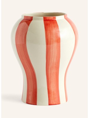 Hay El Boyaması Çizgili Desenli Seramik Vazo – Laila Gohar Tasarımı, 22 cm