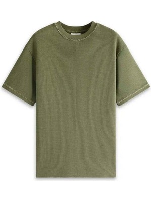 American Rag Cie Le T-Shirt Nid D'abeille: Handmade Nakışlı Bej Kilo Tişört, %100 Pamuk