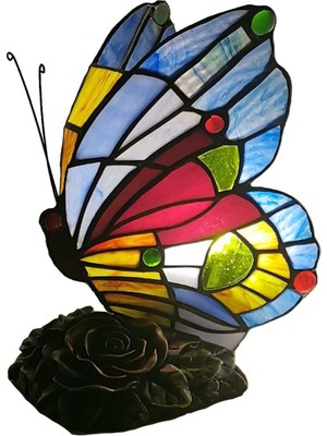 Home London Breeze Tiffany Tarzı Kelebek Motifli Vitray Masa Lambası, El Yapımı