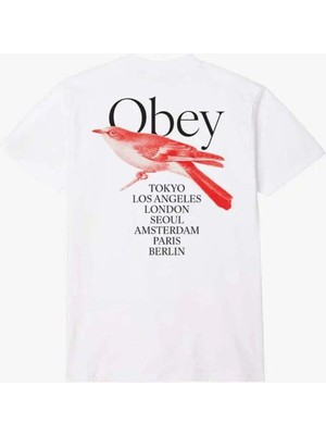 American Rag Cie Obey Bird Tişört - %100 Pamuklu, Önde ve Arkada Baskılı, Klasik Kesim