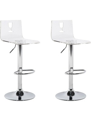 Beliani Busan Şeffaf Döner Bar Sandalyesi 2'li Set, 57–79 cm Ayarlı, Akrilik, Modern Tasarım