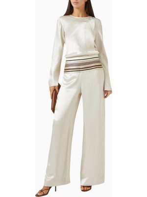 Abadia Abadıa Naia Sadu Saten Pantolon, Gizli Fermuar, Off White, 100% Asetat