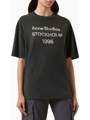 Acne Studios 1996 Logo Stamp T-Shirt - Siyah - Pamuk-Dokuma Içeriği (85% Pamuk, 15% Keten)