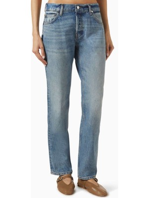 EB Denim Mavi Düşük Bel Slim Jean - Denim - Y2K Tarzı, Şık Kesim, Distressed Kenar