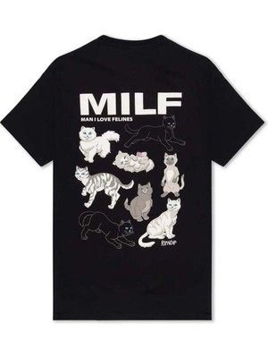 American Rag Cie Man I Love Felines T-Shirt | %100 Pamuk, Koyu Gri, Konforlu ve Şık