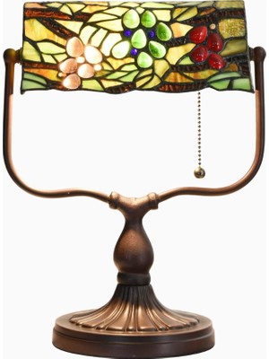Bieye L30764 El Yapımı Tiffany Grape Banker Vitray Okuma Masa Lambası