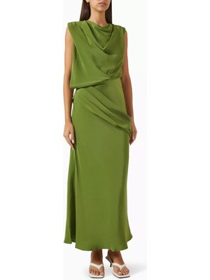 Acler Woodline Drapeli Maksi Elbise, Fern Green