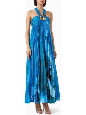 Acler Mavi Askham Maxi Elbise - 100% Polyester - Plise Tasarım - Altın Donanım - Şıklık Için Ideal