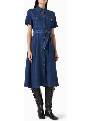 Marella Fagotto Kemerli Denim Gömlek Elbise, Flared Etek ve Feminen Siluet