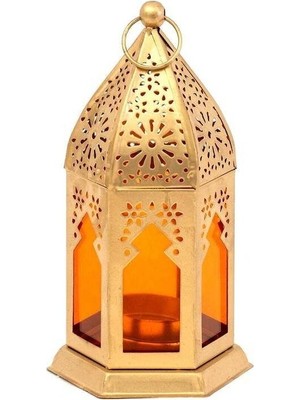 The Home Altın Metal Kesim Desenli Fener 16 Cm, Modern Tasarım