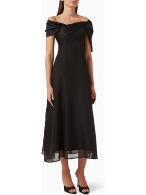Eegen Studio Kristal Off-Shoulder Midi Elbise - Şık Tasarım, A-Line Kesim ve Zarif Detaylarla
