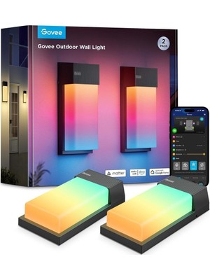 Govee Rgbıc Dış Mekan Duvar Lambası 2'li, 1500LM, IP65 Su Geçirmez, Wi-Fi Kontrolü