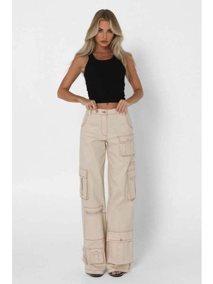 American Rag Cie Tyler Low Waisted Cargo Pants - Rahat Fit, Çeşitli Cepler ve Kontrast Dikiş