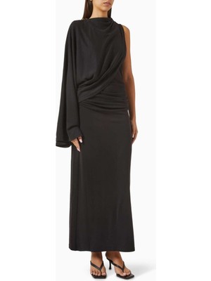 Acler Siyah Odder Midi Elbise - Jersey - %70 Viskoz, %30 Polyester - Çıkarılabilir Omuz Kolu