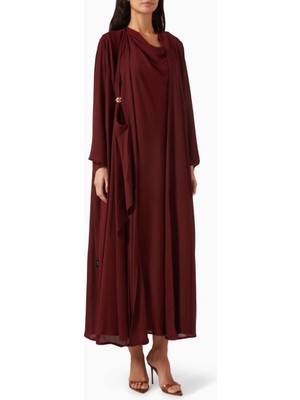 Beige Collection Asimetrik Abaya Modern Şıklık Için Metal Detaylarla Güncellenmiş Tasarım