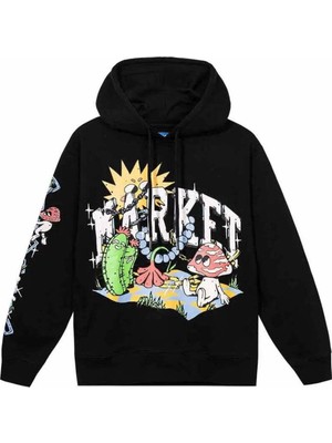 American Rag Cie Fantasy Farm Pullover Hoodie - %100 Pamuk, Siyah Renk, Ergonomik Tasarım