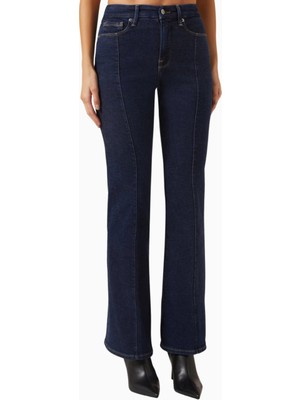 Good American Good Legs Flare Jean, Lüks Indigo Denim Pantolon, Modern Kesim