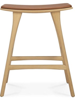 Loom Collection Osso Bar Taburesi, Vernikli Meşe ve Konyak Deri Tasarım