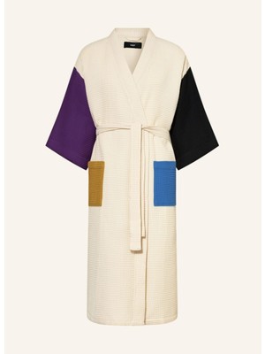 Hay Unisex Kimono, Renk Bloklu, Şal Yakalı, %60 Pamuk, 125 cm Uzunluk