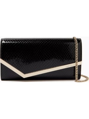 Jimmy Choo Patenli Deri Emmie Clutch, Rugan & Işıltılı, Asimetrik Kapak Tasarımı