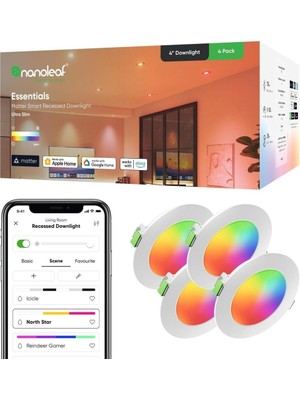 Nanoleaf Essentials Ampul, 4 Akıllı Rgbw Gömme LED Lamba - Mat Üstten Dişli