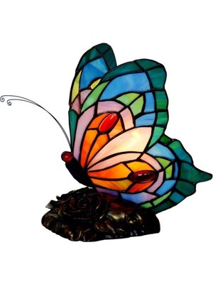 Home London Breeze 9 Inç Tiffany Stili Kelebek Vitray Masa Lambası, El Yapımı