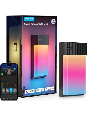 Govee Dış Mekan Duvar Lambası Rgbıc, 1500LM, IP65 Su Geçirmez, 45 Sahne Modu, Akıllı Wi-Fi Işık