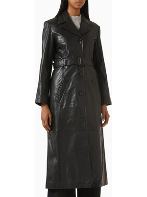 Maje Gileather Siyah Deri Kemerli Trench Coat, Zarif ve Zamansız Stil
