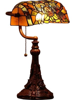 Home London Breeze Yusufçuk Tiffany Banker Masa Lambası, 25 cm Vitray Abajur