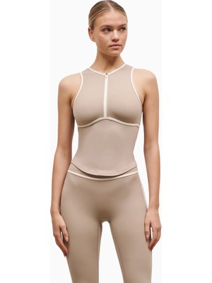 Because Of Alice Base Contrast Trim Sleeveless Zip Up Şekillendirici Fermuarlı Kadın Üst