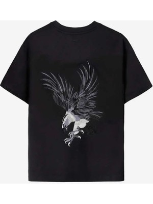 American Rag Cie Sürdürülebilir Midnight Hawk T-Shirt - Organik Pamuk, Siyah, Rahat Kesim