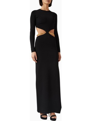 Elisabetta Franchi Zincir Detaylı, Yırtmaçlı Maxi Jersey Elbise