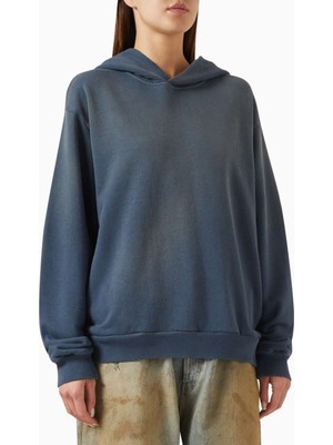 Acne Studios Unisex Logo Baskılı Kapüşonlu Sweatshirt - Vintage Mavi - %89 Pamuk, %11 Polyester