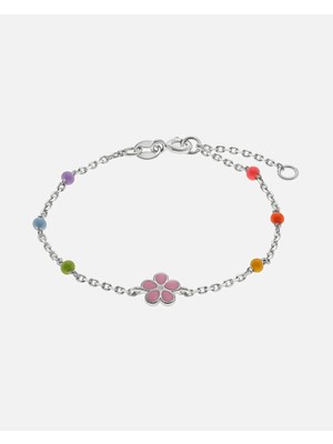 FAVS Little Friends 925 Ayar Gümüş Renkli Boncuklu Çocuk Bilezik Rose Çiçekli Hediye Fırsatı