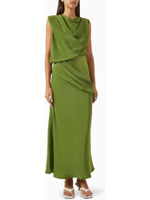 Acler Yeşil Drapeli Maxi Elbise - %76 Asetat %24 Polyester - Uzun ve Şık Tasarım