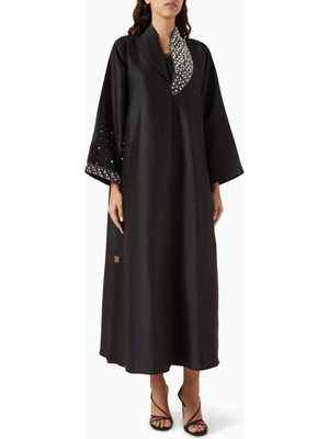 Rauaa Official Konforlu ve Şık Pearl Aksesuar Detaylı Abaya Sheila ile Birlikte