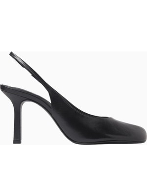 Schutz Brigitte 96 Siyah Nappa Deri Elastik Bantlı, Lüks Slingback Yüksek Topuklu Ayakkabı