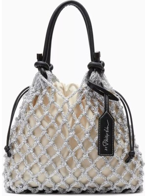 3.1 Phillip Lim Gümüş Makrome Pamuklu Mini Çanta Şık ve Sanatsal Tasarım, 29X24X10 cm