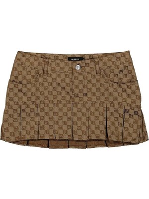 American Rag Cie Biscotto Monogram Kloş Etek - Kahverengi, Jacquard Desenli Mini Etek