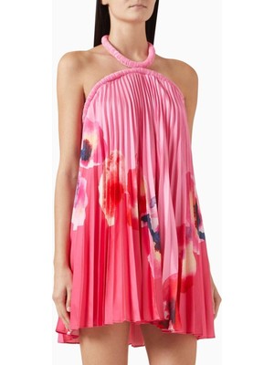 Acler Fixby Plise Mini Elbise - Çok Renkli - %100 Polyester - Halter Yaka - Gizli Arka Fermuar