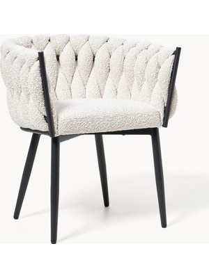 Westwing Molto Bouclé Kollu Sandalye – Off White Kumaş, Siyah Metal Ayaklı