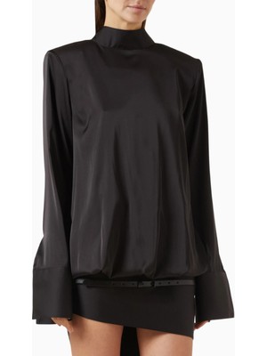 BLSSD Brenda Mini Dress, Siyah Yüksek Yaka Açık Sırtlı Mini Elbise