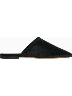Jude Floor Slides, Siyah Deri-Pony Hair Backless Minimalist Lüks Terlik